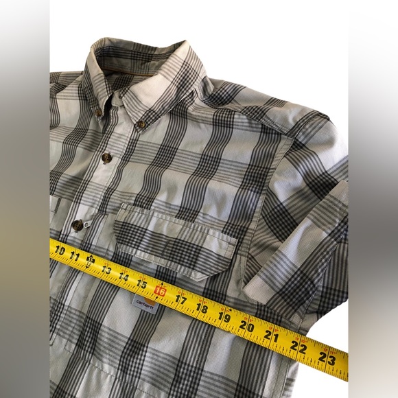 NWOT Carhartt Men's Force Ridgefield Plaid Short Sleeve Shirt Size M Gray Plaid - Picture 9 of 10